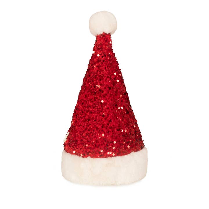 red velvet santa hat covered in red sequins