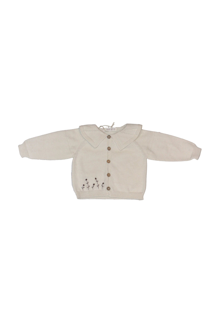 Beige baby cardigan with floral embroidery