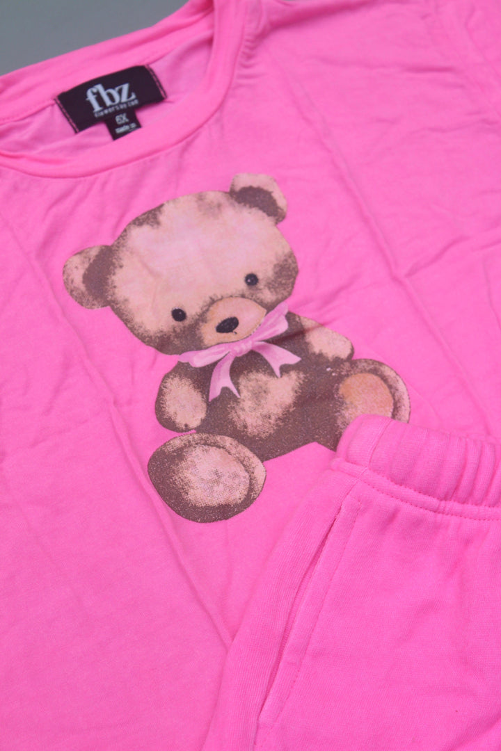 Girls Sets | 2 PCS: Bear with Bow - Neon Pink | Flowers by Zoe