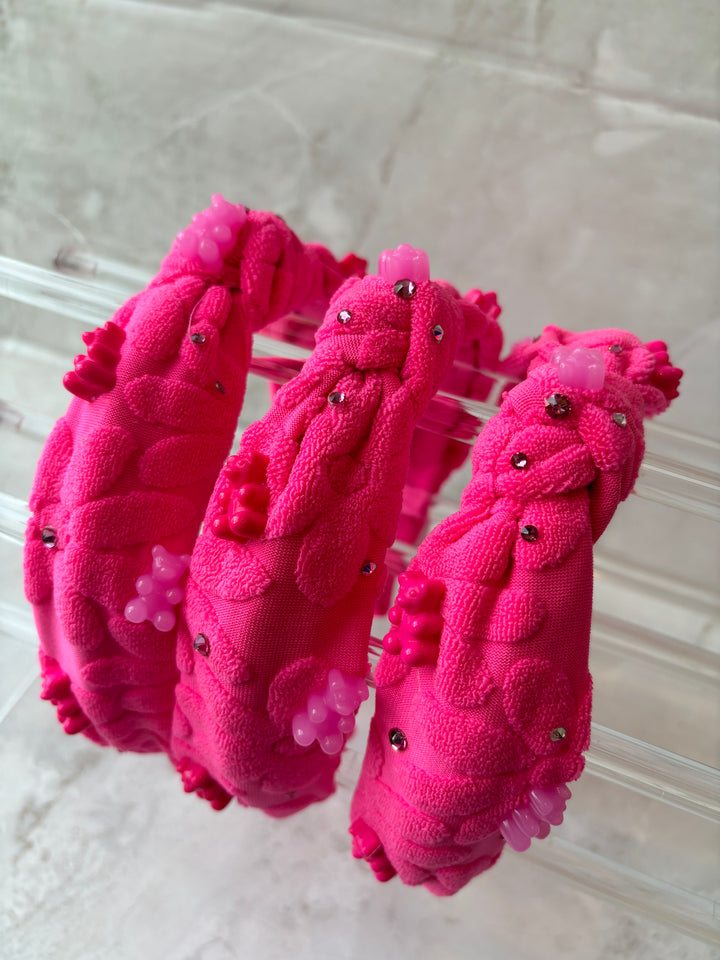 Headband | Terry Top Knot Headband with Gummy Bears- Hot Pink| Bari Lynn Accessories