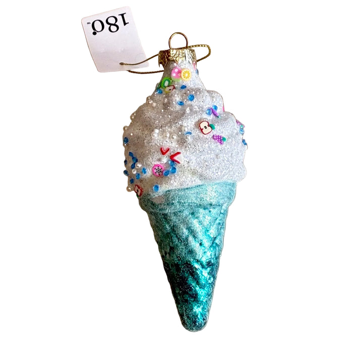 Holiday Ornament | Ice Cream Cone Glass Ornament - Assorted | One hundred 80 degrees