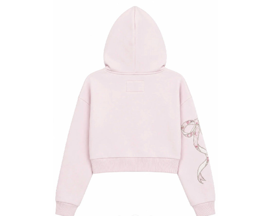 Tween Girl Sweater | Tween Dylan Zip Hoodie -Bow Applique | Katie J NYC