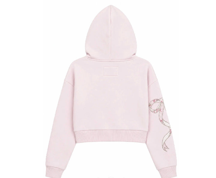 Tween Girl Sweater | Tween Dylan Zip Hoodie -Bow Applique | Katie J NYC