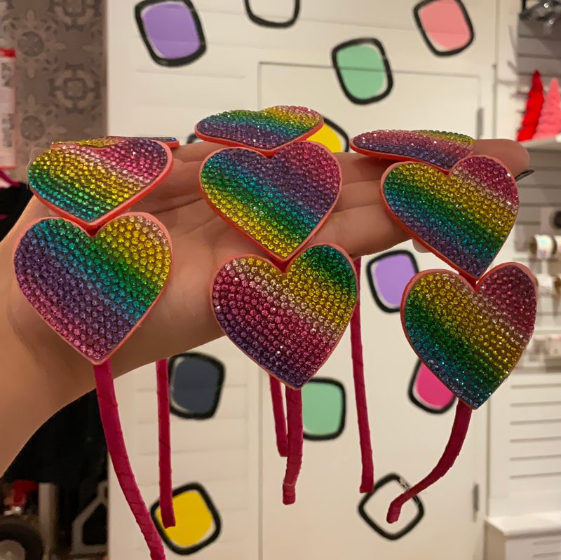Headbands | Thin: Crystalized Hearts- Rainbow | Bari Lynn Accessories