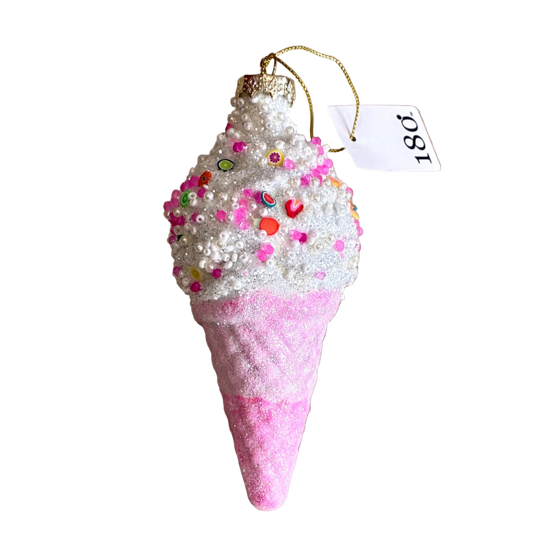Holiday Ornament | Ice Cream Cone Glass Ornament - Assorted | One hundred 80 degrees