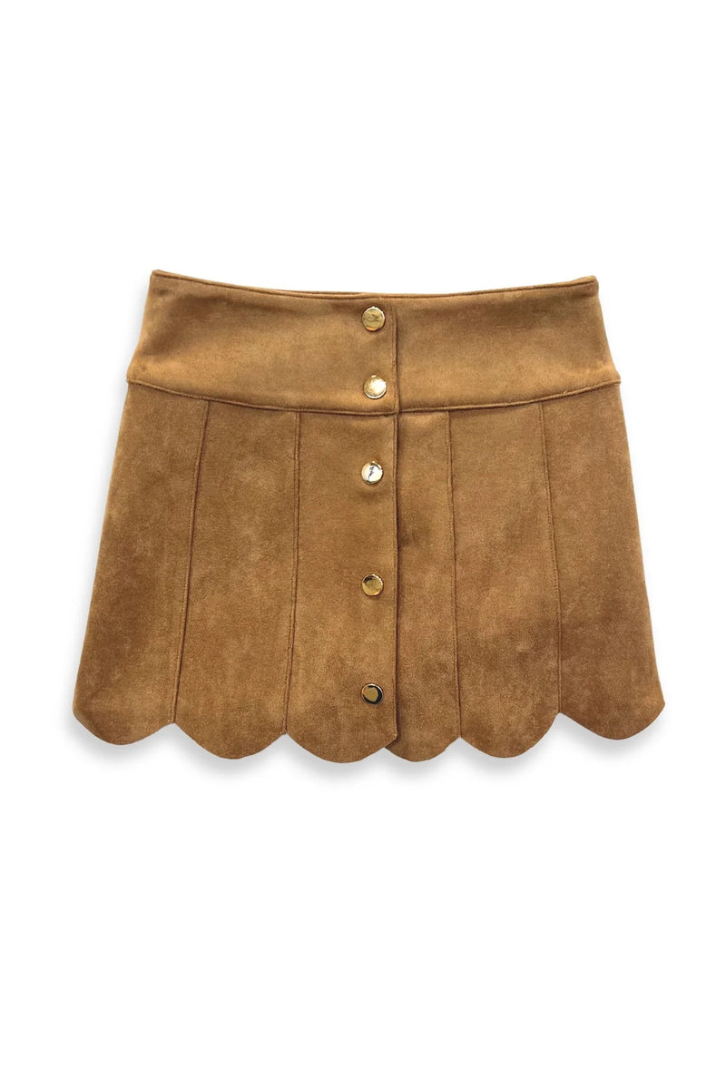 Autumn Skirt in Latte with Scallop Hem and Buttons in the front going down in the middle from Katie J NYC.