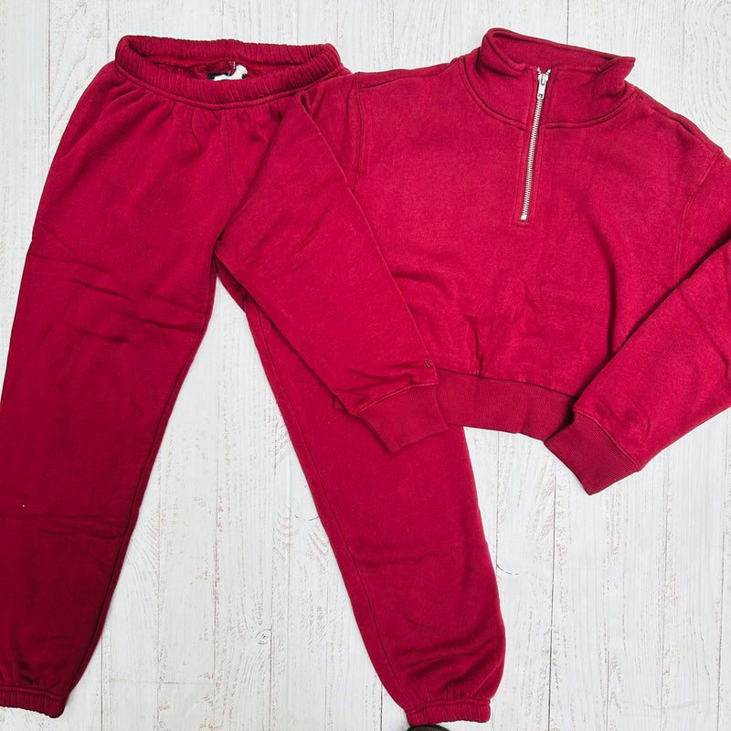 Katie J NYC Dylan 2 Piece Burgundy Sweatsuit Set