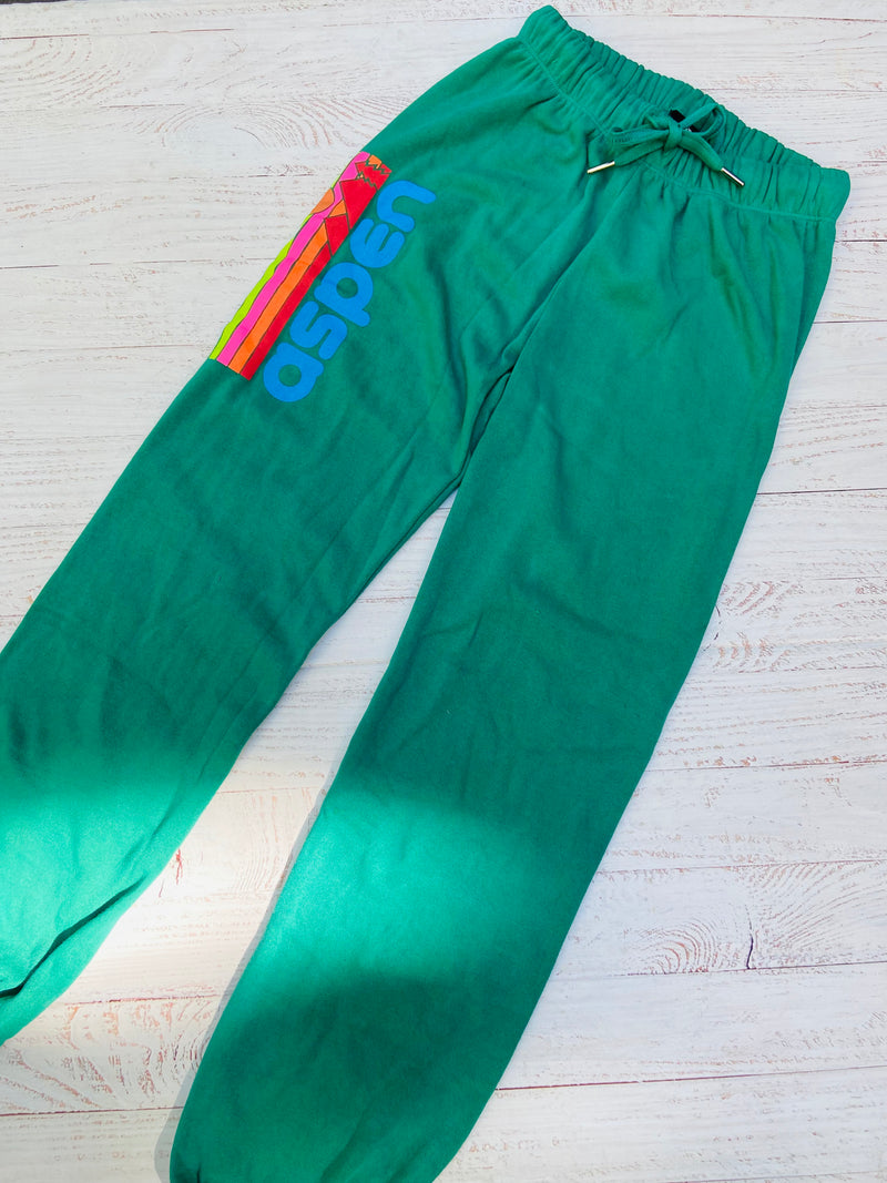 Green Drawstring Sweatpants with Aspen Logo from Flowers by Zoe