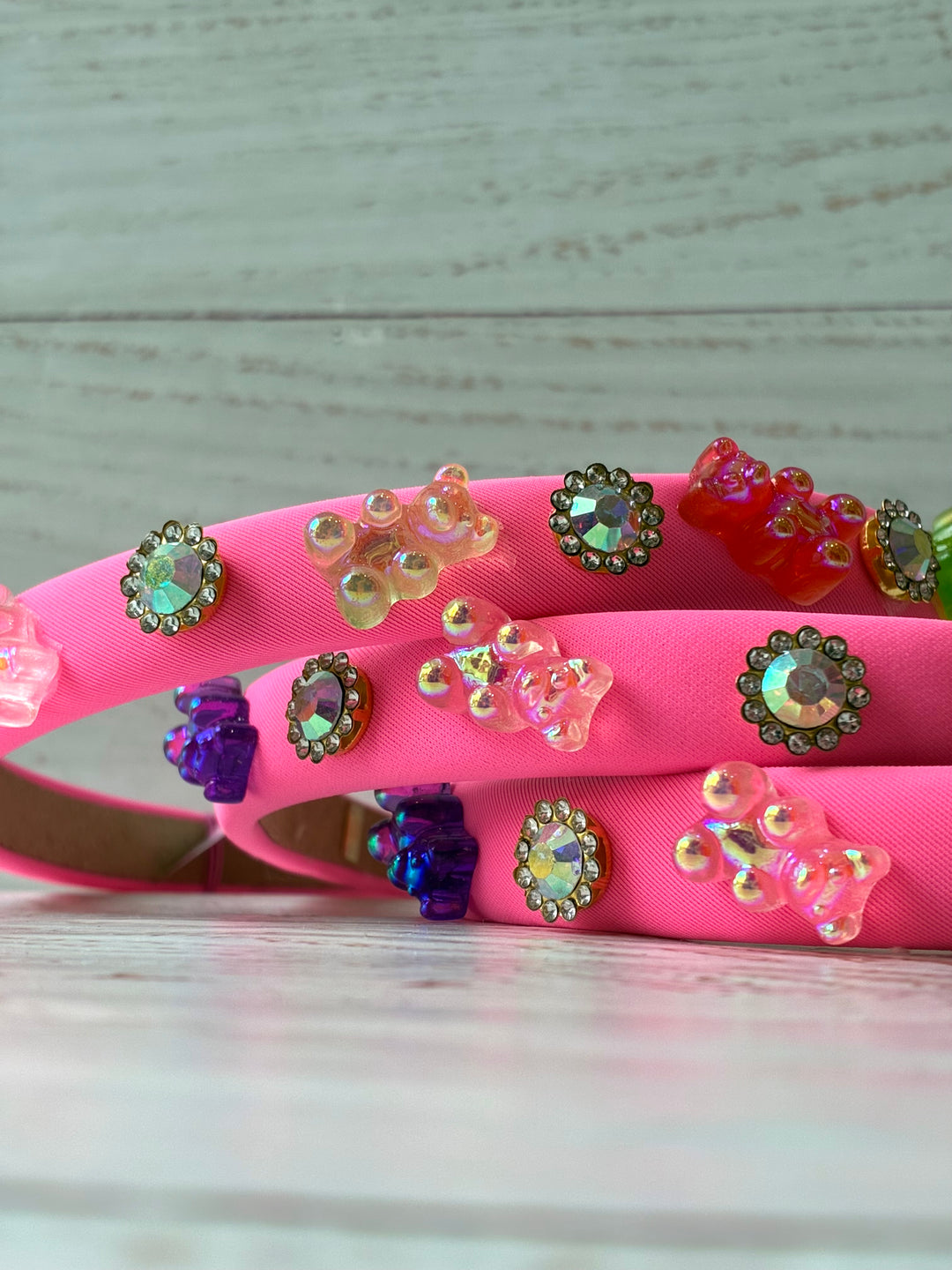 Headband | Thin Neon Satin Headband with Gummy Bear Charms | Bari Lynn Accessories