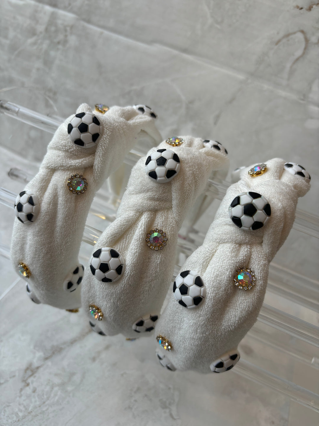 Headband | Soccer Terry Knot Headband - White | Bari Lynn Accessories