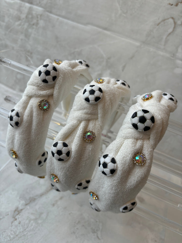 Headband | Soccer Terry Knot Headband - White | Bari Lynn Accessories