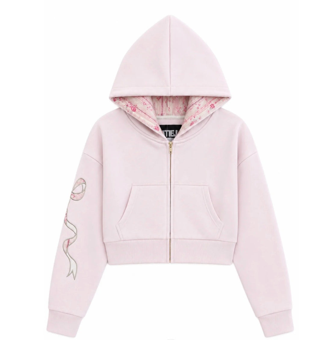 Tween Girl Sweater | Tween Dylan Zip Hoodie -Bow Applique | Katie J NYC