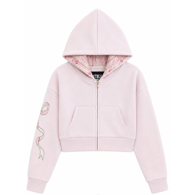 Tween Girl Sweater | Tween Dylan Zip Hoodie -Bow Applique | Katie J NYC