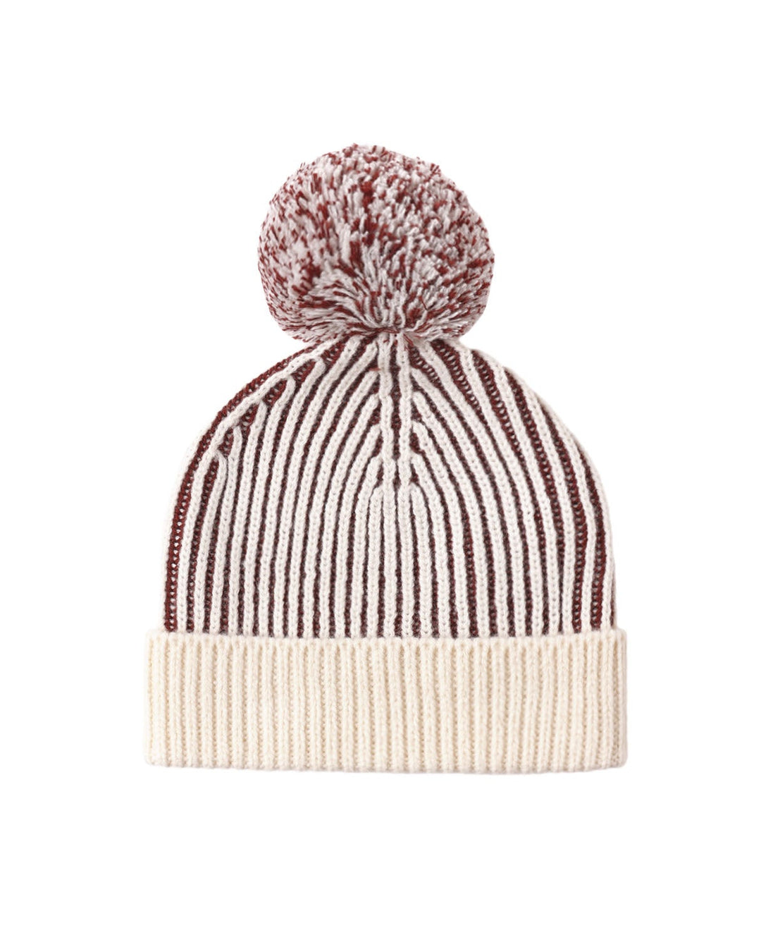 knit beanie black cherry striped with pom pom 