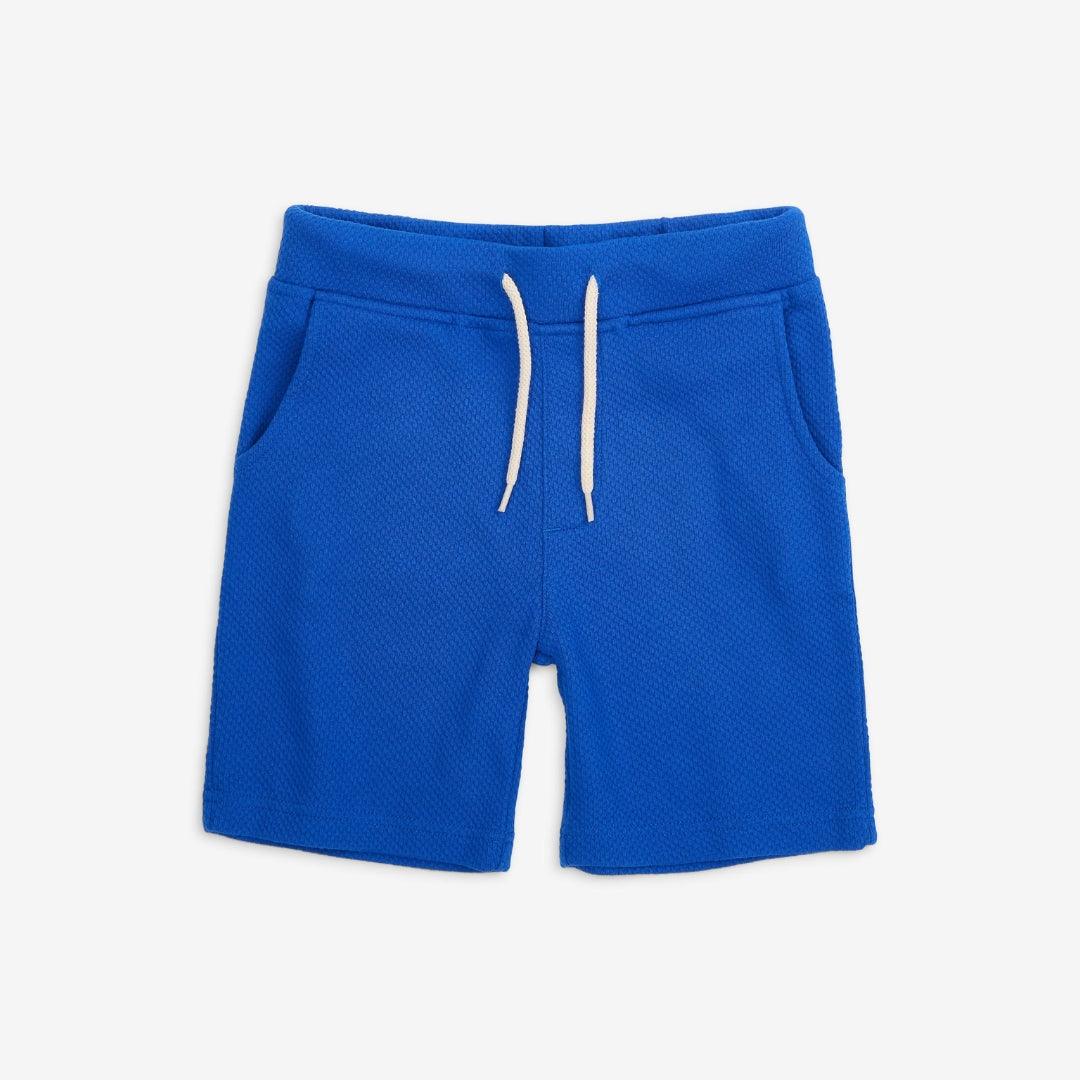 vibrant shade of blue cotton shorts, elastic waist and drawstring. 