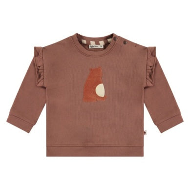 Baby Girls Sweater | Brown Bear Ruffle Sweatshirt | BABYFACE