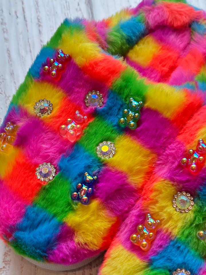 Shoes | Soft Neon MultiColored Slippers with Gummy Bear Charms | Bari Lynn Accessories