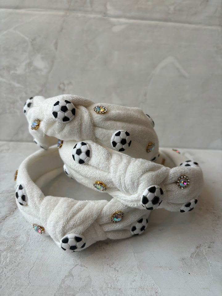 Headband | Soccer Terry Knot Headband - White | Bari Lynn Accessories