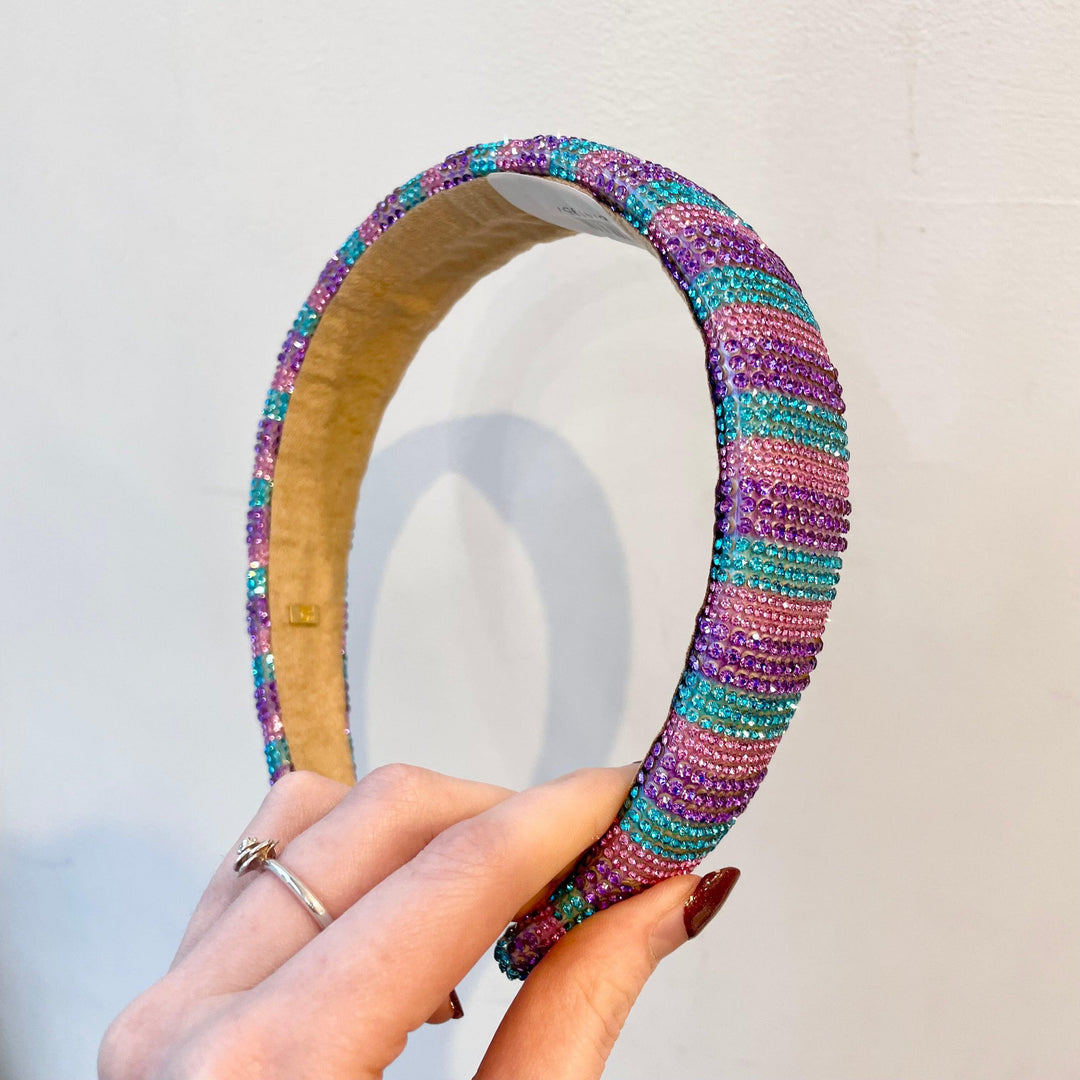 Headband | Fully Crystallized Stripes: Turquoise and Lavender | Bari Lynn Accessories