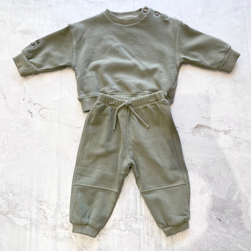 Baby Boy Set | 2PCS: Organic Cotton Sweatsuit- Green | Play Up