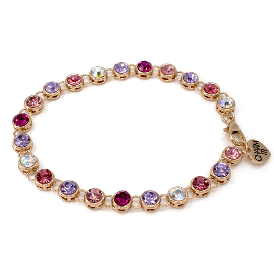 Bracelet | Gold Pink Multi Rhinestone Bracelet | Charm It
