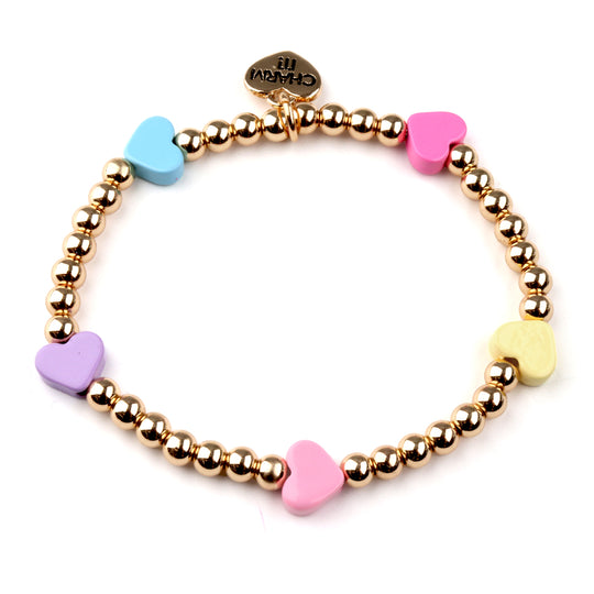 Bracelet | Gold Multi Heart Stretch Bracelet | Charm It