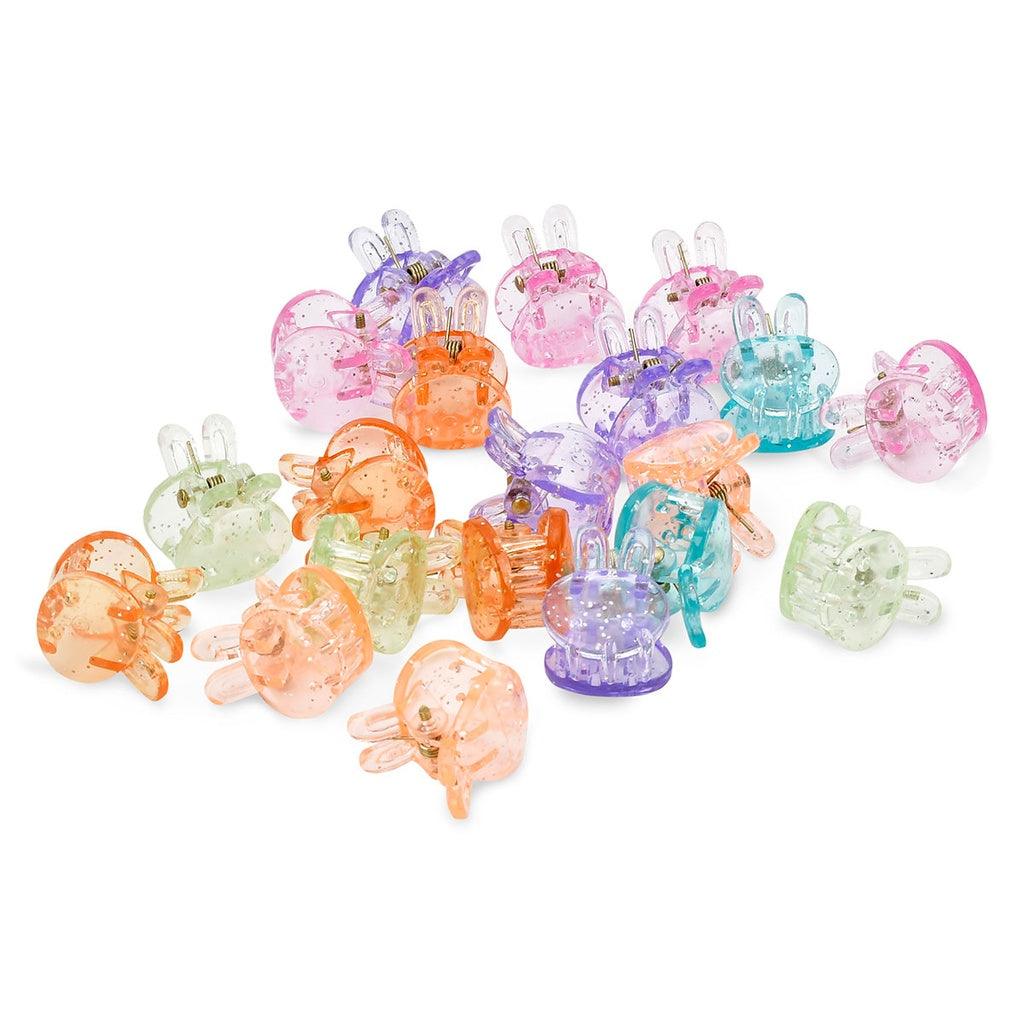 another picture of the small sparkly bunny clips that come inside the carrot container. 