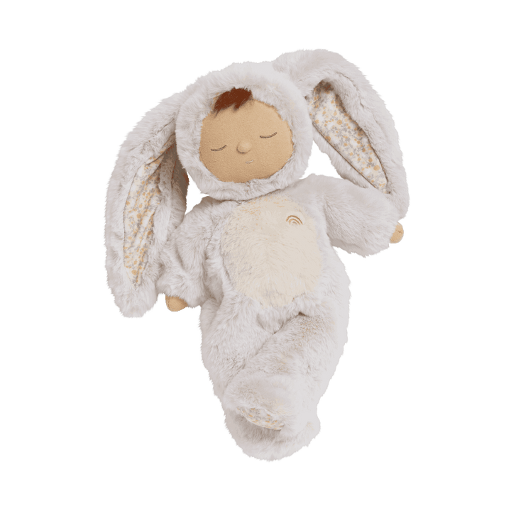 doll dressed as a bunny with big floppy ears in a cream color 