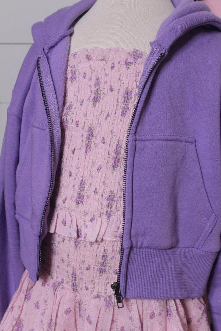 Tween Sweater | Dylan Crop Zip Hoodie- So Violet | Katie J NYC