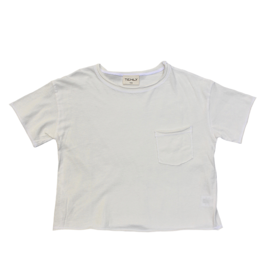 Tween Tops | Raw Edge Pocket Tee - Ecru | Tenly