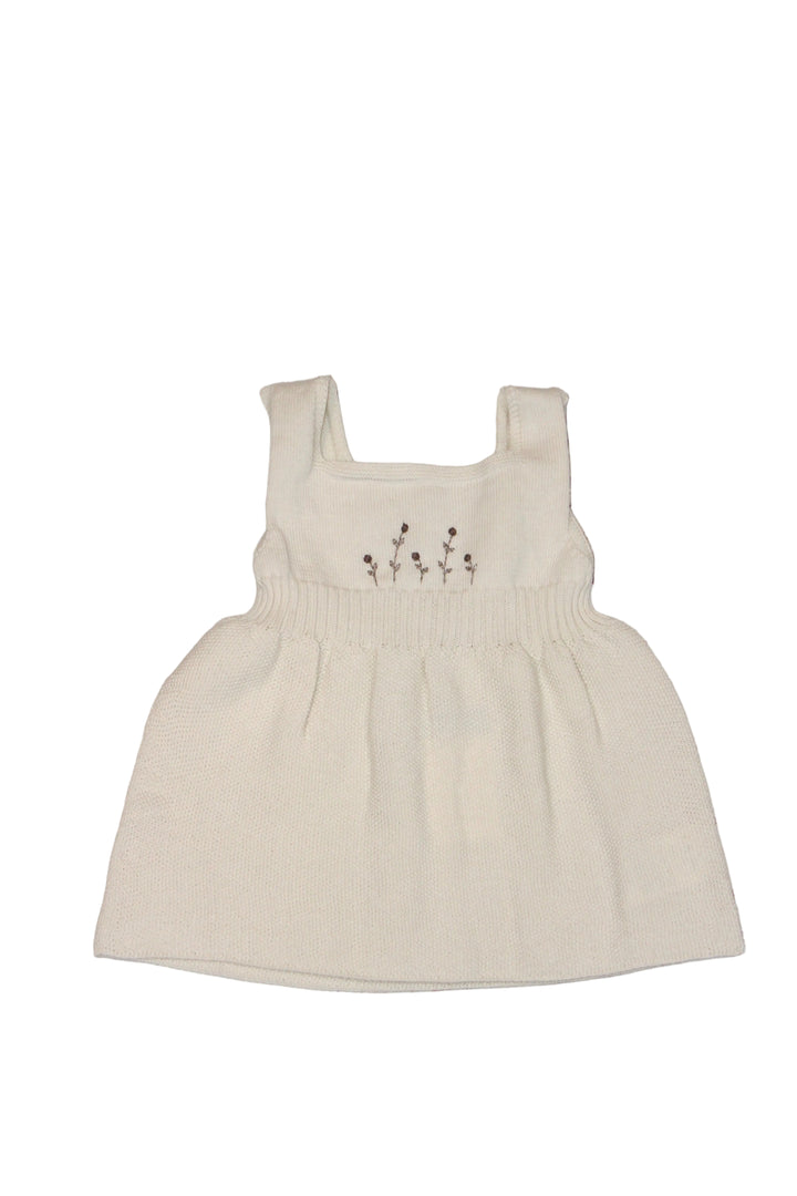 Baby Girl Dress | Embroidered Knit - Cream | Li and Me