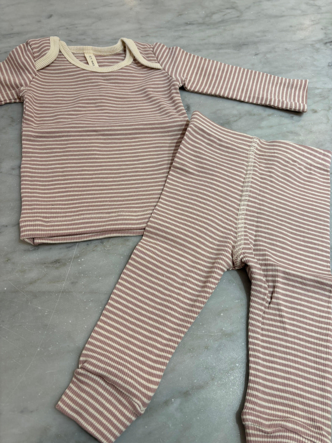Baby Girl Sets | Ribbed Tee and Legging Set- Mauve Stripe | Quincy Mae