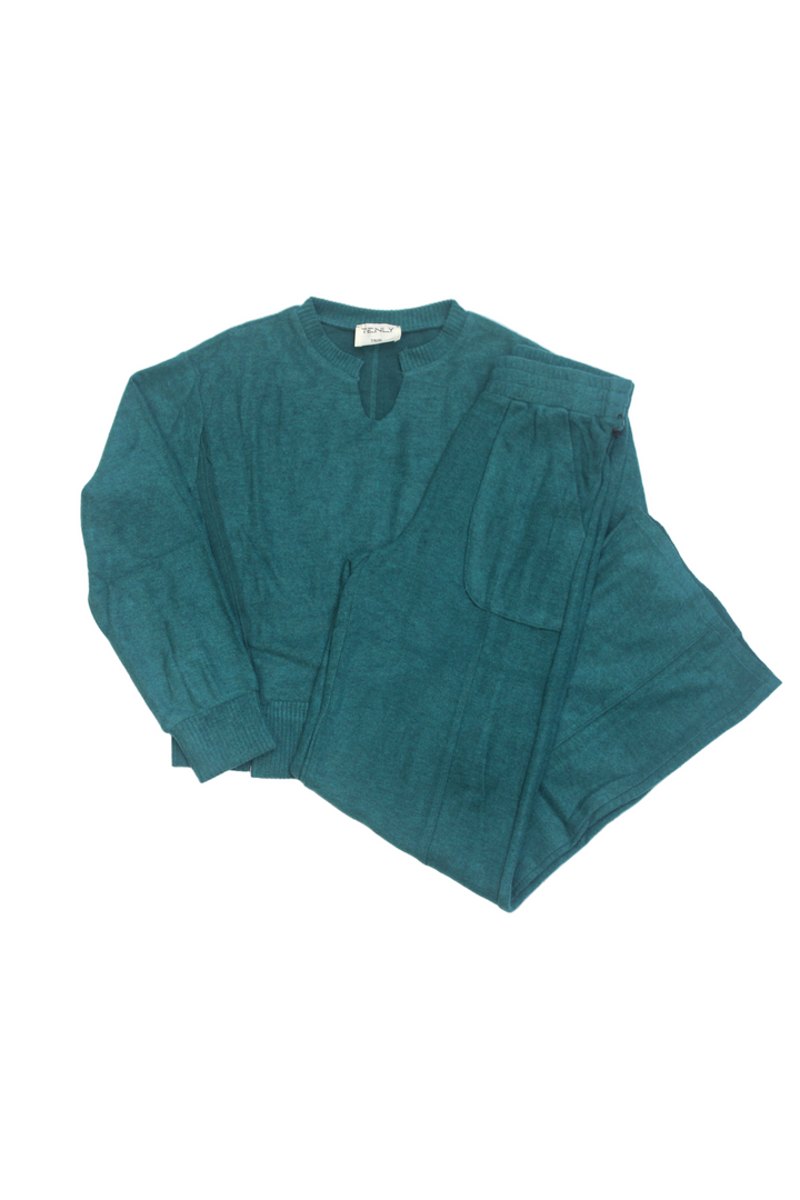 Teal long-sleeve shirt on a white background
