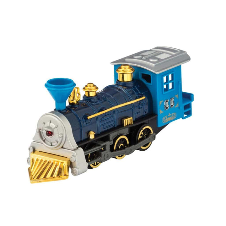 locomotive train with black base and blue compartment 