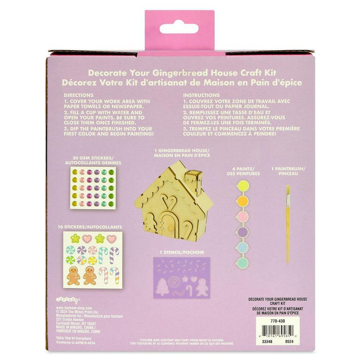 back of packaging of wooden gingerbread house painting kit