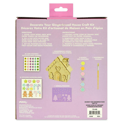 back of packaging of wooden gingerbread house painting kit