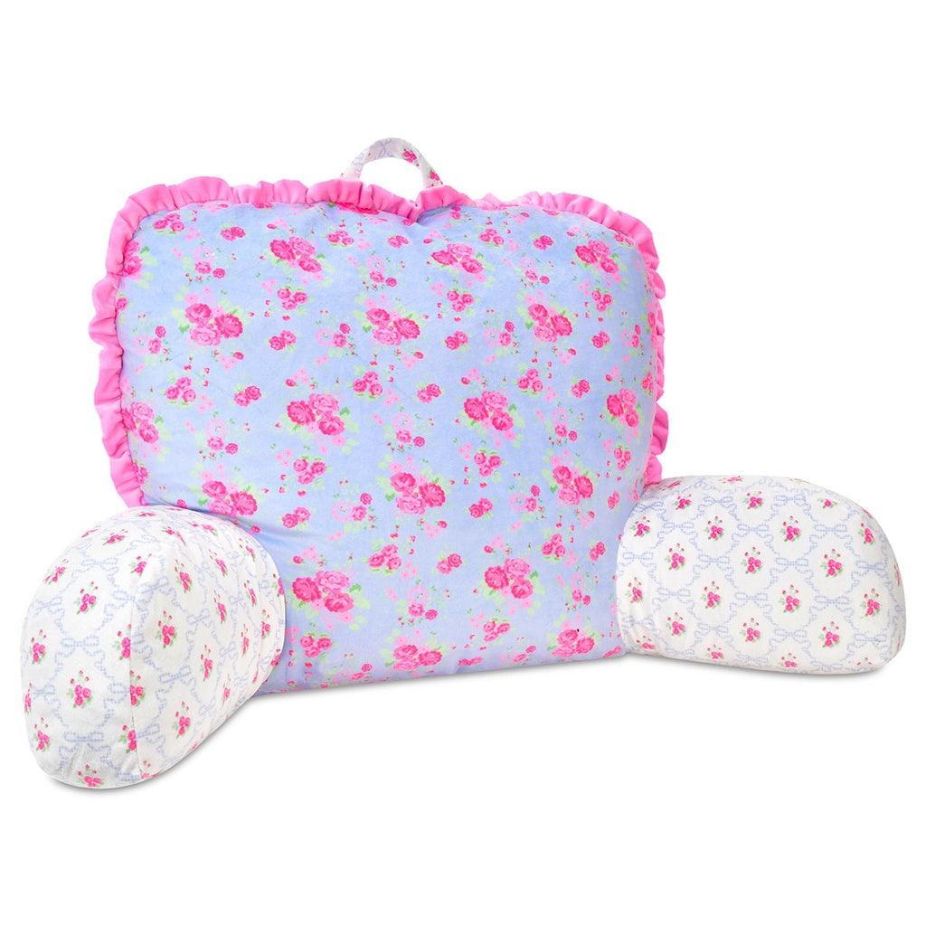 blue floral lounge pillow from the side 