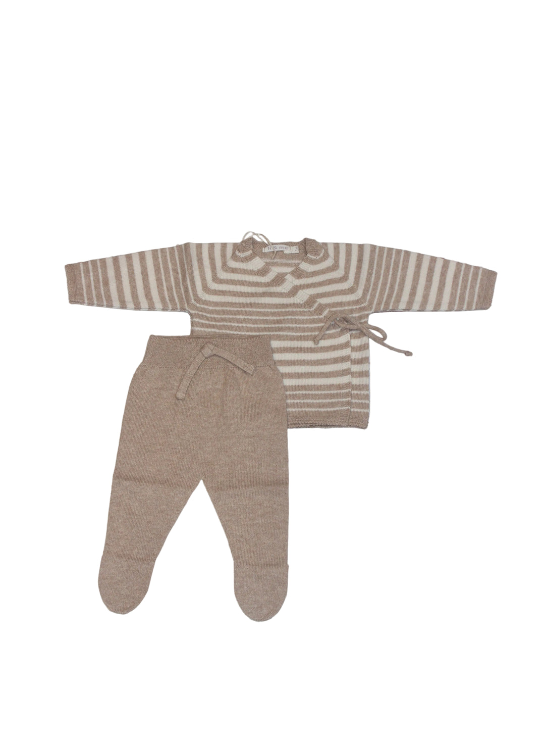 Baby Unisex Set | 2PCS: Irregular Stripe Kimono and Pants Set- Toasted and Cream | Li and Me