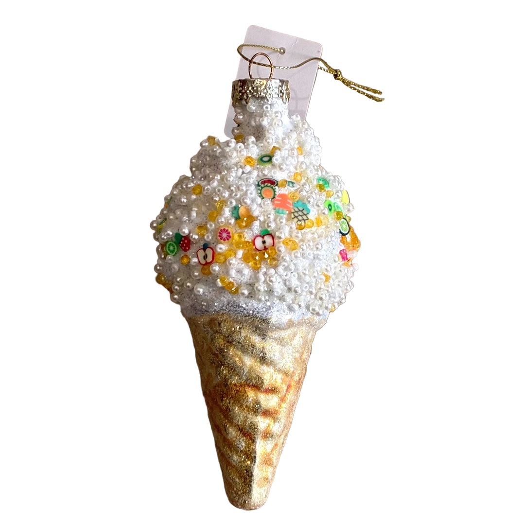 Holiday Ornament | Ice Cream Cone Glass Ornament - Assorted | One hundred 80 degrees