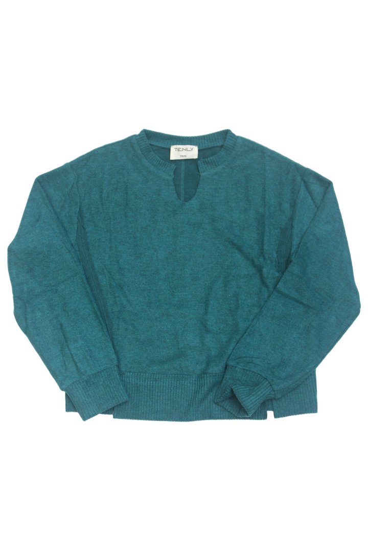 Tween Tops | Hacci Cropped Split Neck Tunic- Teal | Tenly