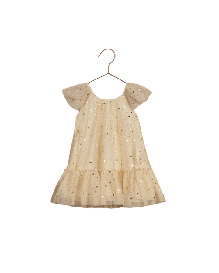 girls dress, champagne color tulle covered in gold stars!