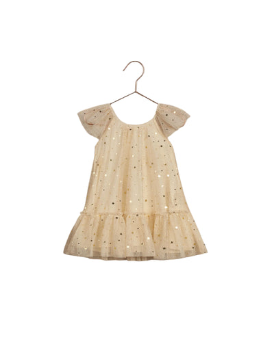 girls dress, champagne color tulle covered in gold stars!