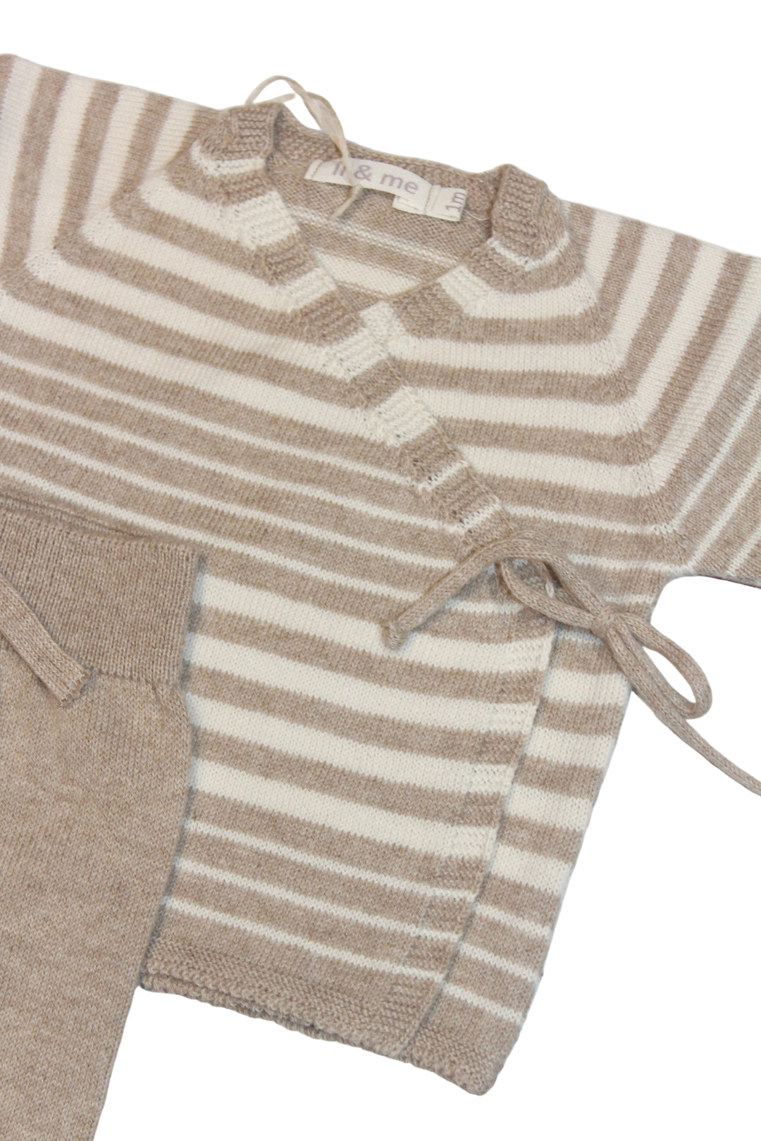 Baby Unisex Set | 2PCS: Irregular Stripe Kimono and Pants Set- Toasted and Cream | Li and Me