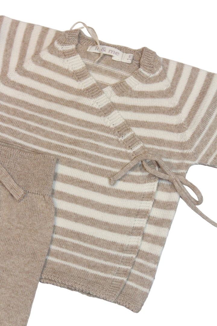 Baby Unisex Set | 2PCS: Irregular Stripe Kimono and Pants Set- Toasted and Cream | Li and Me
