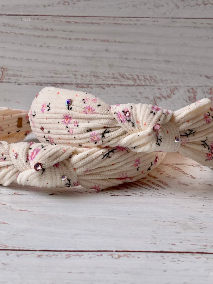 Headband | Ribbed Ivory Floral Headband | Bari Lynn Accessories