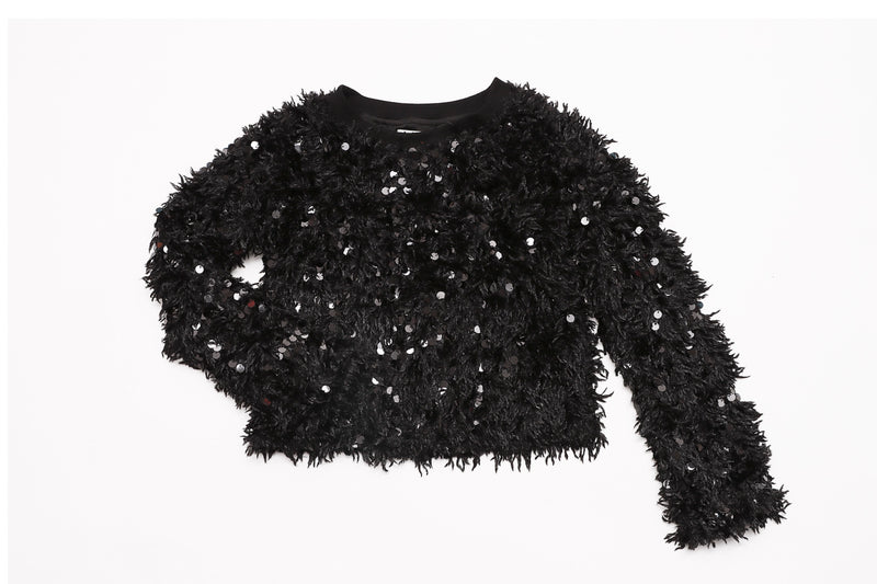 Crewneck Black Fuzzy Embellished Sweater from MIA NEW YORK.