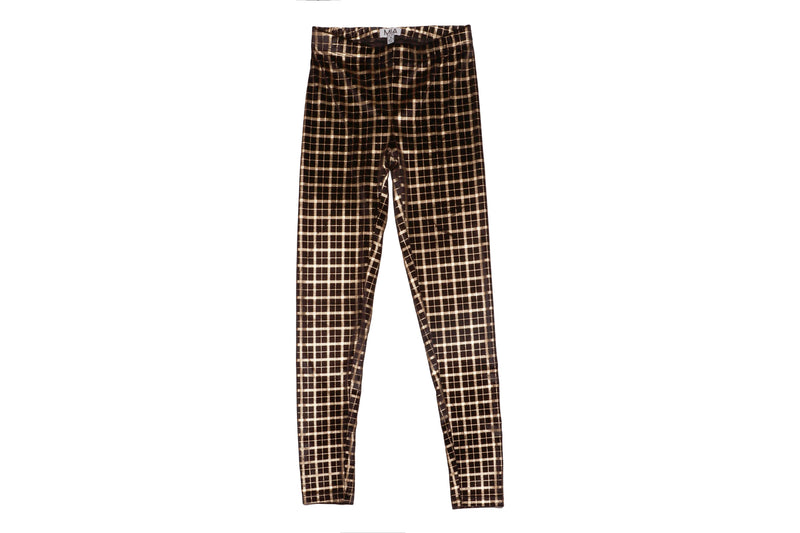 Black Velvet Legging with Plaid Gold Metallic Striping from MIA New York