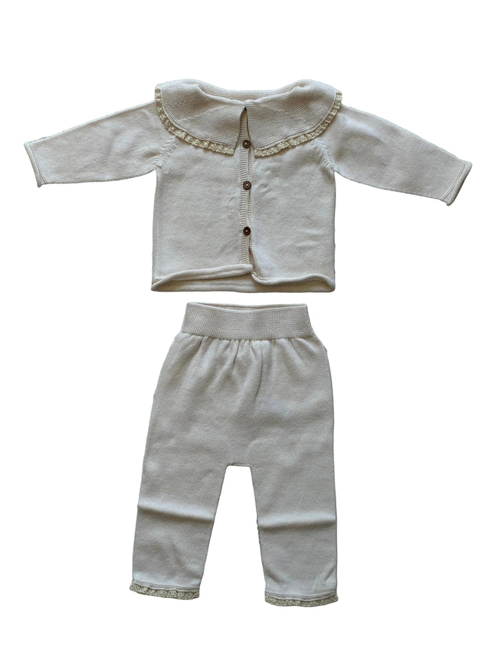 Baby Girl Sweater | Knit Collared Top- Cream | Li and Me
