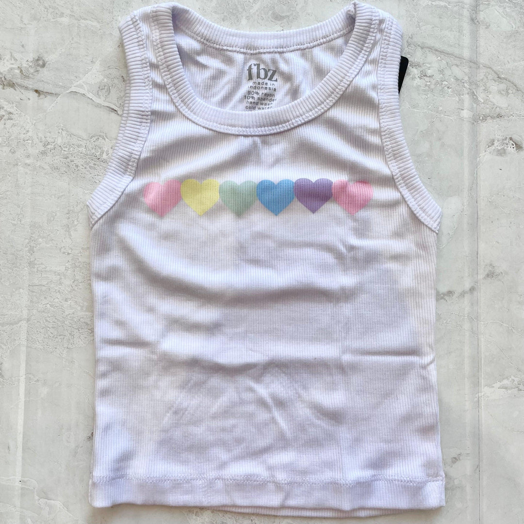 Girls Tops| White Tank with Hearts - Pastel | Flowers by Zoe