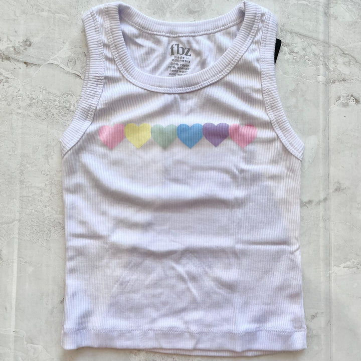 Girls Tops| White Tank with Hearts - Pastel | Flowers by Zoe